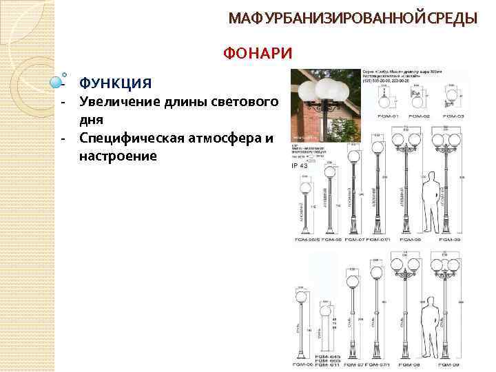 МАФ УРБАНИЗИРОВАННОЙ СРЕДЫ ФОНАРИ - ФУНКЦИЯ - Увеличение длины светового дня - Специфическая атмосфера