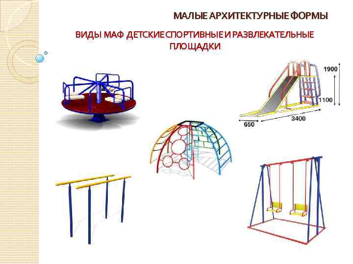 МАЛЫЕ АРХИТЕКТУРНЫЕ ФОРМЫ ВИДЫ МАФ ДЕТСКИЕ СПОРТИВНЫЕ И РАЗВЛЕКАТЕЛЬНЫЕ ПЛОЩАДКИ 