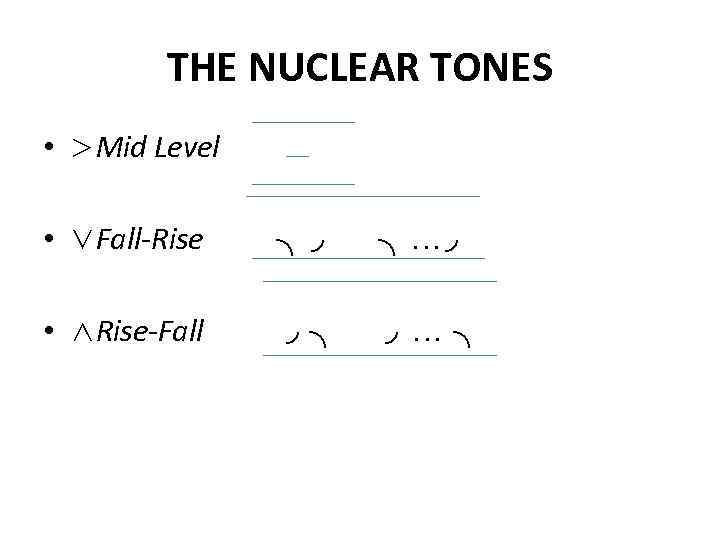 THE NUCLEAR TONES • >Mid Level • ∨Fall-Rise ╮◞ ╮…◞ • ∧Rise-Fall ◞╮ ◞…╮
