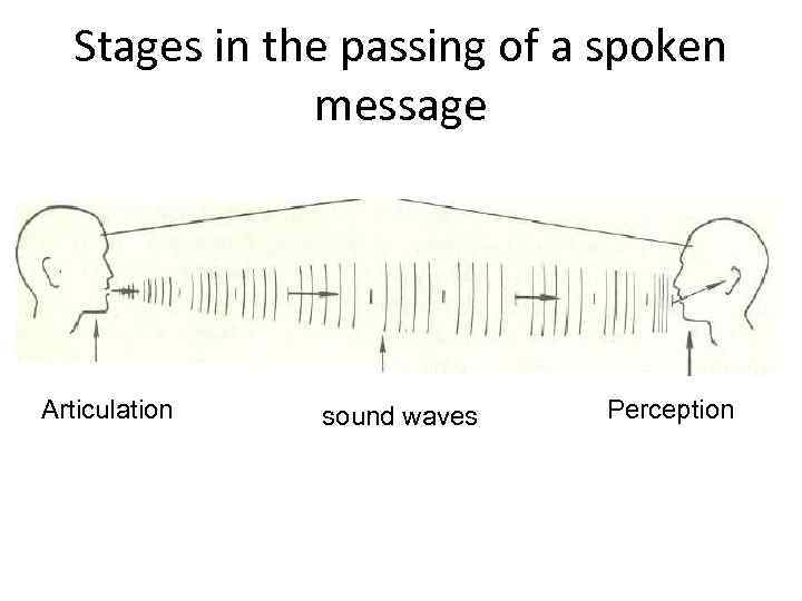 Stages in the passing of a spoken message Articulation sound waves Perception 