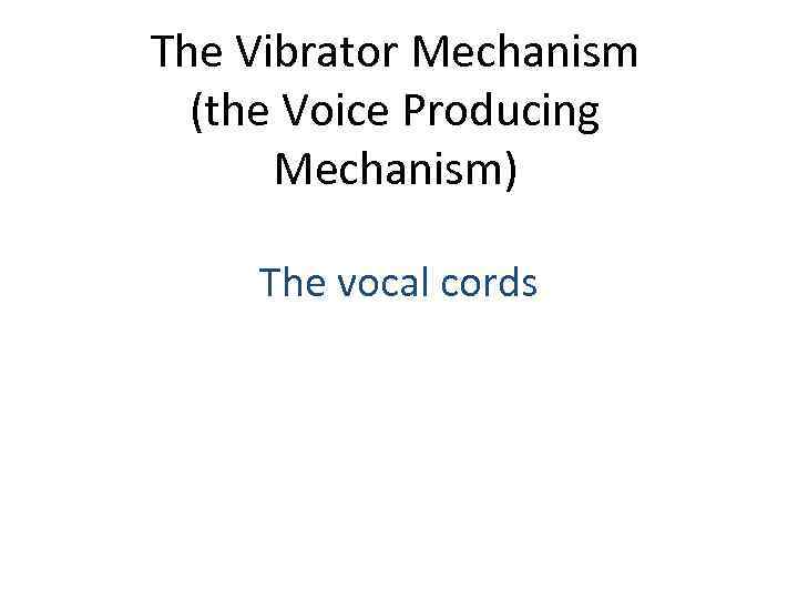 The Vibrator Mechanism (the Voice Producing Mechanism) The vocal cords 