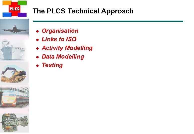 The PLCS Technical Approach l l l Organisation Links to ISO Activity Modelling Data