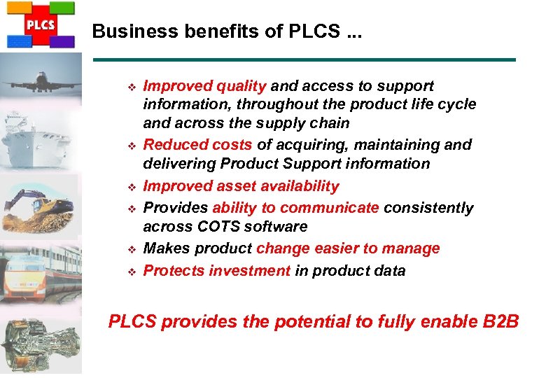 Business benefits of PLCS. . . v v v Improved quality and access to