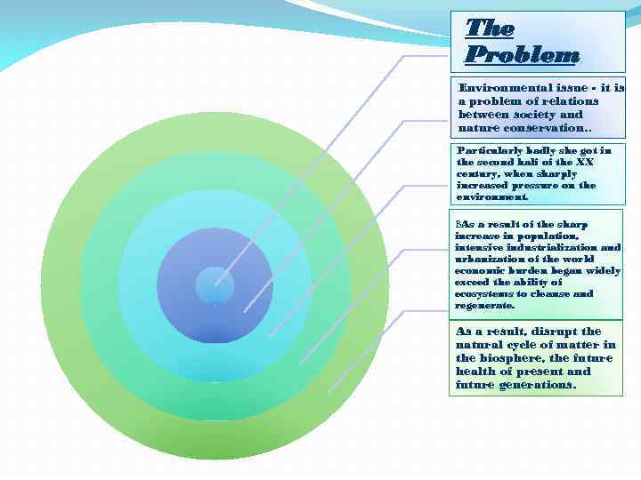The Problem Environmental issue - it is a problem of relations between society and