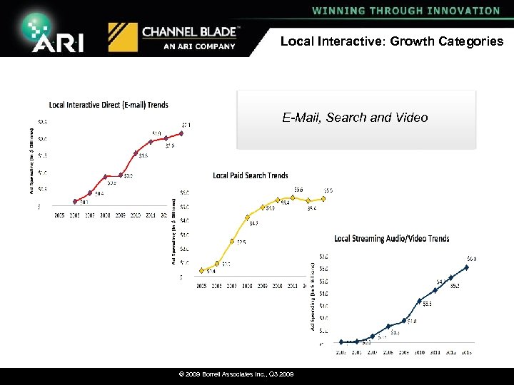 Local Interactive: Growth Categories E-Mail, Search and Video © 2009 Borrell Associates Inc. ,