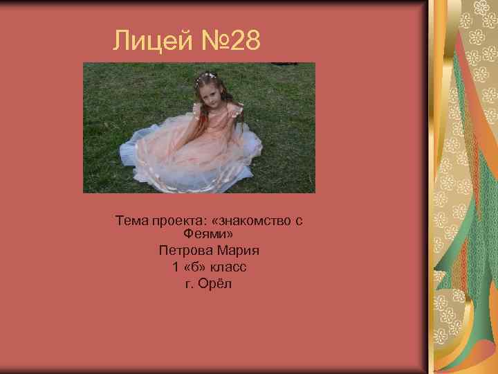 Лицей № 28 Тема проекта: «знакомство с Феями» Петрова Мария 1 «б» класс г.