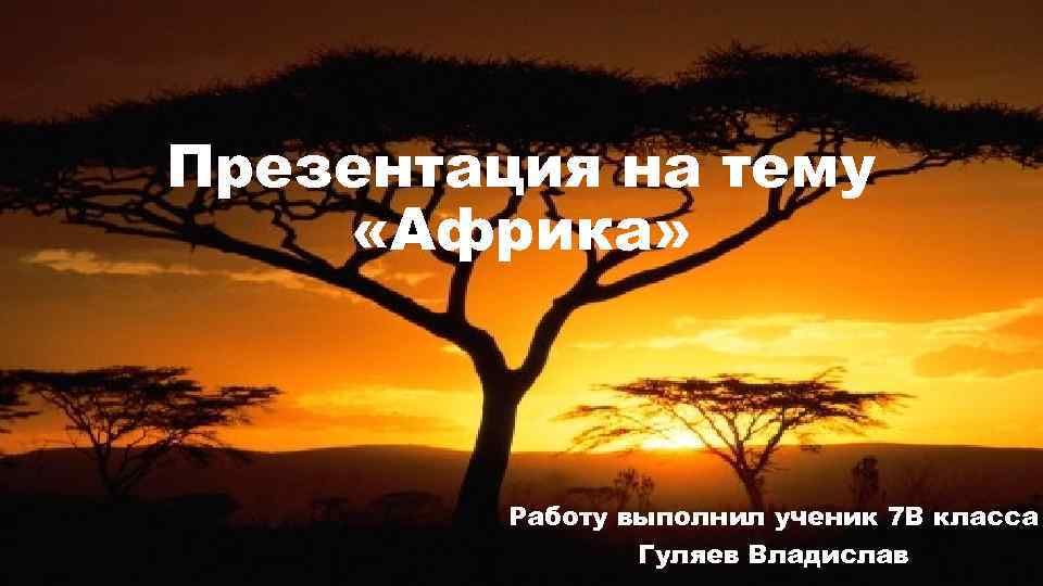 Презентация на тему «Африка» Работу выполнил ученик 7 В класса Гуляев Владислав 