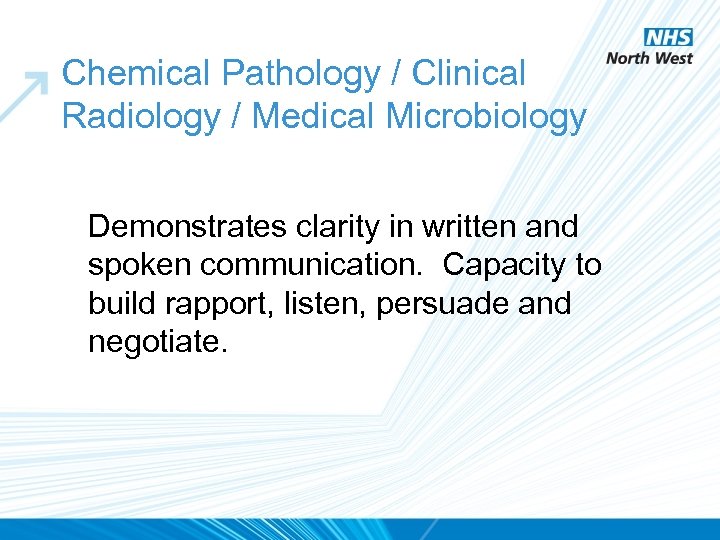Chemical Pathology / Clinical Radiology / Medical Microbiology Demonstrates clarity in written and spoken