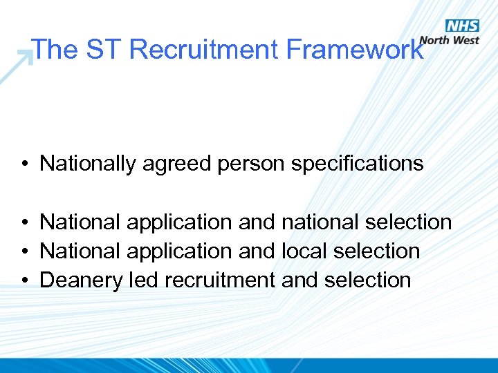 The ST Recruitment Framework • Nationally agreed person specifications • National application and national