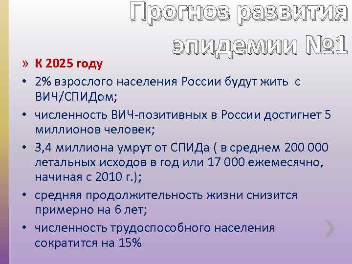 Прогноз развития эпидемии № 1 » К 2025 году • 2% взрослого населения России