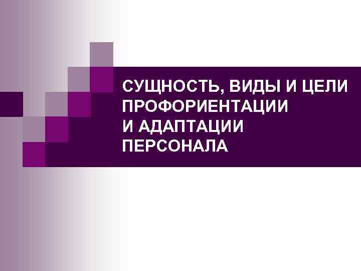 СУЩНОСТЬ, ВИДЫ И ЦЕЛИ ПРОФОРИЕНТАЦИИ И АДАПТАЦИИ ПЕРСОНАЛА 
