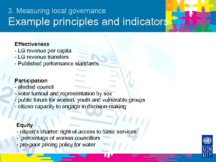 3. Measuring local governance Example principles and indicators Effectiveness - LG revenue per capita
