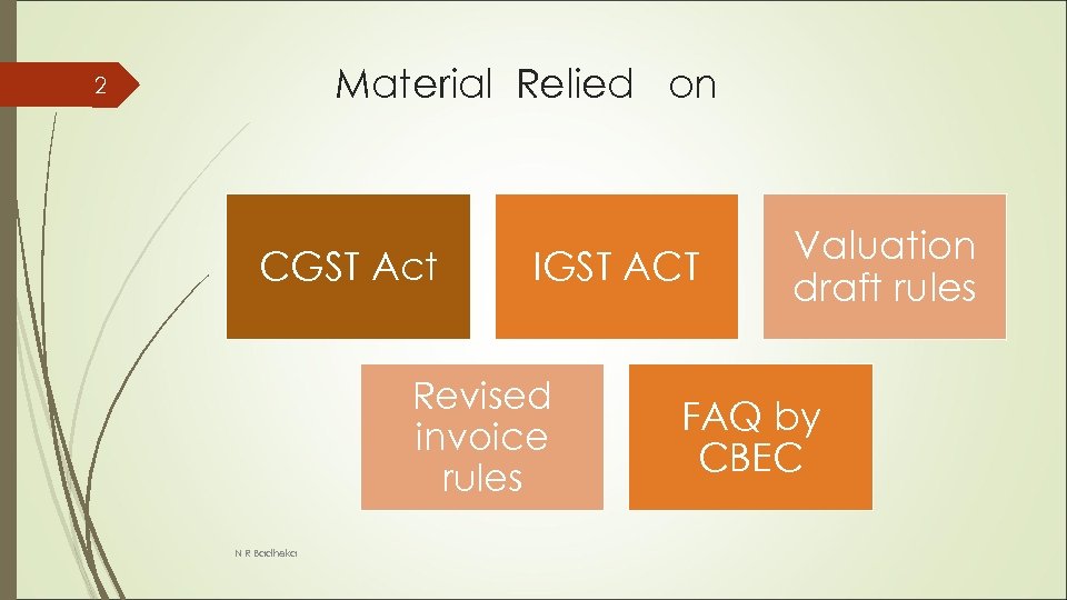 Material Relied on 2 CGST Act IGST ACT Revised invoice rules N R Badheka