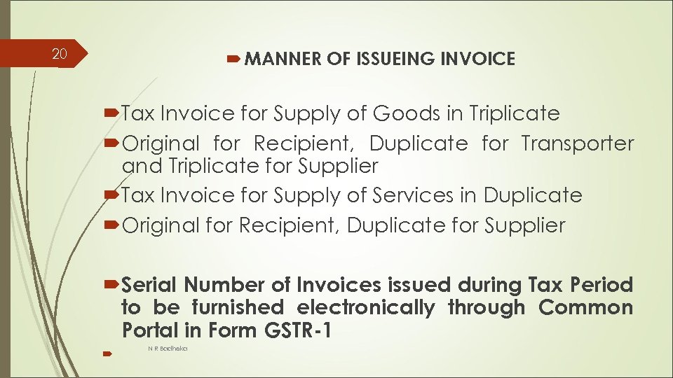 20 MANNER OF ISSUEING INVOICE Tax Invoice for Supply of Goods in Triplicate Original