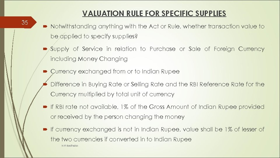 VALUATION RULE FOR SPECIFIC SUPPLIES 35 Notwithstanding anything with the Act or Rule, whether