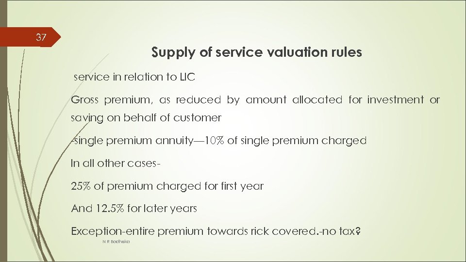 37 Supply of service valuation rules service in relation to LIC Gross premium, as