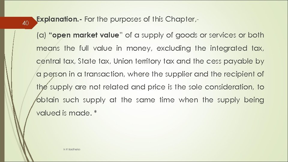 40 Explanation. - For the purposes of this Chapter, (a) “open market value” of