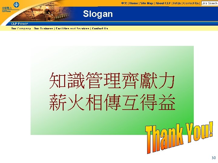 Slogan 知識管理齊獻力 薪火相傳互得益 30 