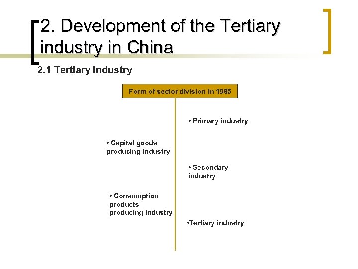 2. Development of the Tertiary industry in China 2. 1 Tertiary industry Form of