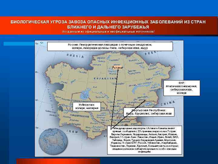 БИОЛОГИЧЕСКАЯ УГРОЗА ЗАВОЗА ОПАСНЫХ ИНФЕКЦИОННЫХ ЗАБОЛЕВАНИЙ ИЗ СТРАН БЛИЖНЕГО И ДАЛЬНЕГО ЗАРУБЕЖЬЯ /по данным