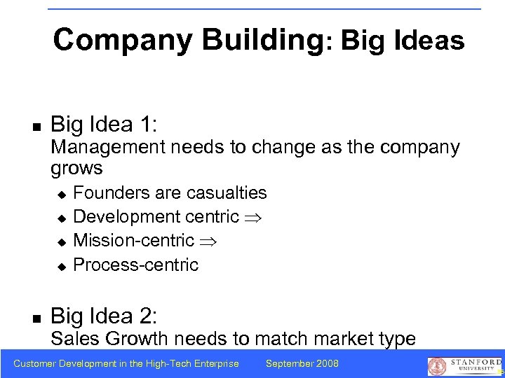Company Building: Big Ideas n Big Idea 1: Management needs to change as the