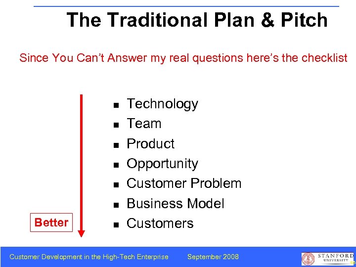 The Traditional Plan & Pitch Since You Can’t Answer my real questions here’s the