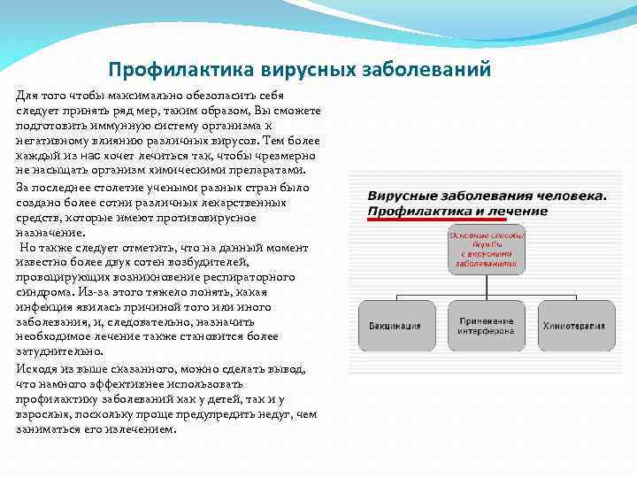 Профилактика вирусных заболеваний Для того чтобы максимально обезопасить себя следует принять ряд мер, таким