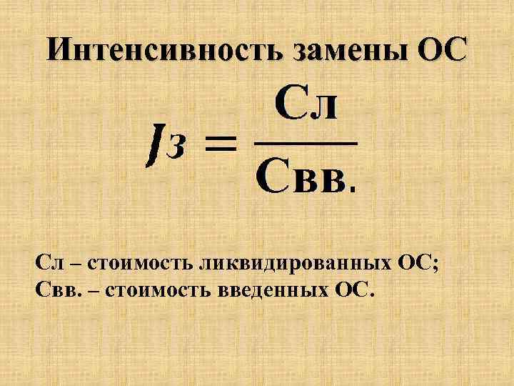 Интенсивность замены ОС Сл – стоимость ликвидированных ОС; Свв. – стоимость введенных ОС. 