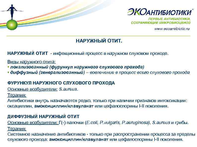 НАРУЖНЫЙ ОТИТ. НАРУЖНЫЙ ОТИТ - инфекционный процесс в наружном слуховом проходе. Виды наружного отита: