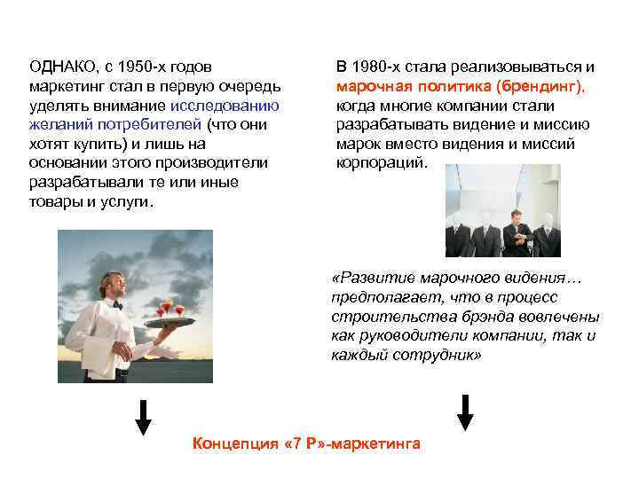 ОДНАКО, с 1950 -х годов маркетинг стал в первую очередь уделять внимание исследованию желаний