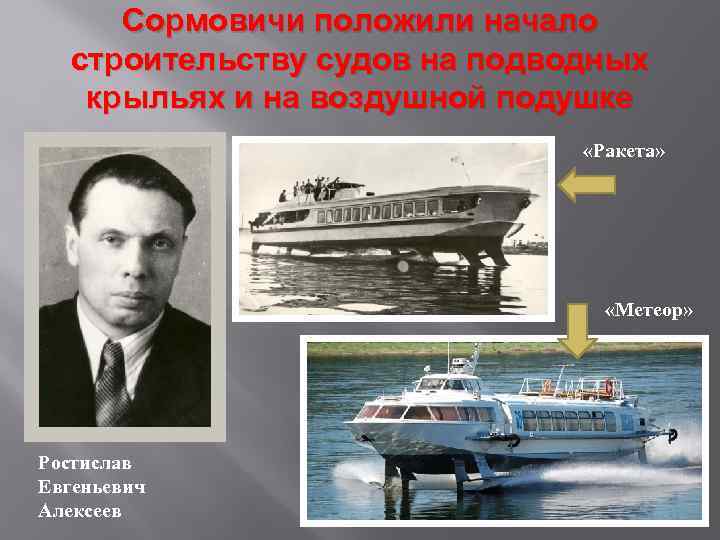 Сормовичи положили начало строительству судов на подводных крыльях и на воздушной подушке «Ракета» «Метеор»