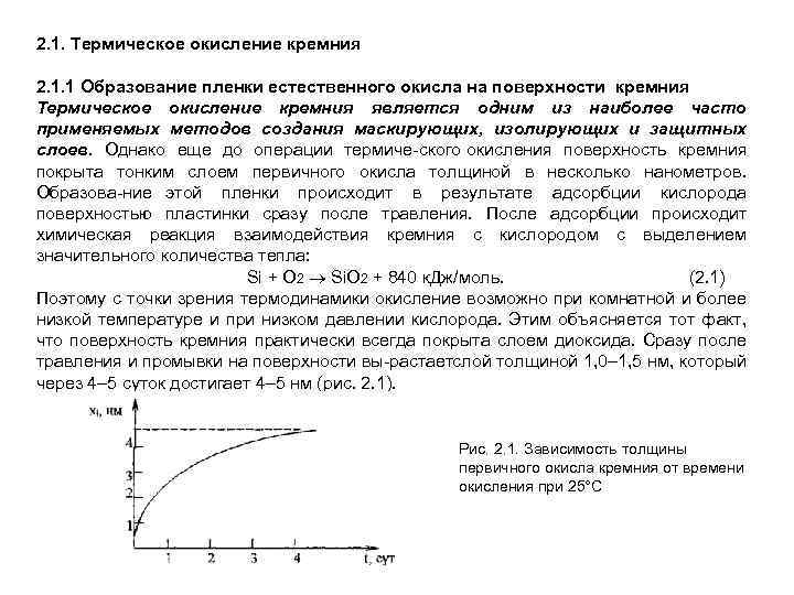 2. 1. Термическое окисление кремния 2. 1. 1 Образование пленки естественного окисла на поверхности