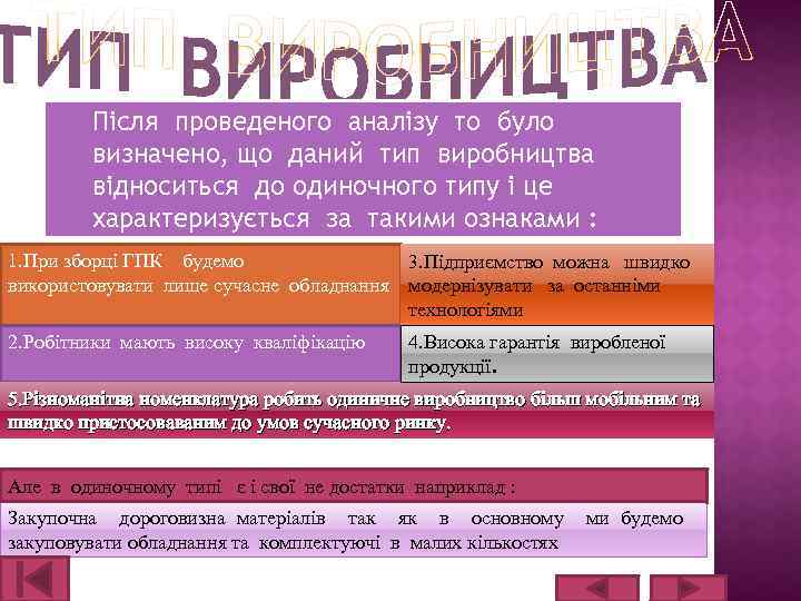 Після проведеного аналізу то було визначено, що даний тип виробництва відноситься до одиночного типу