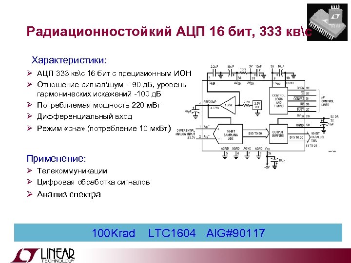 Радиационностойкий АЦП 16 бит, 333 квс Характеристики: Ø АЦП 333 квс 16 бит с