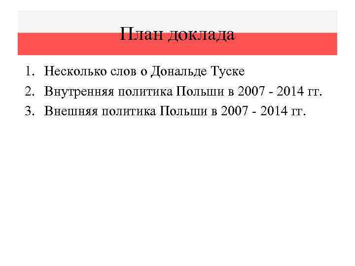 План доклада 1. Несколько слов о Дональде Туске 2. Внутренняя политика Польши в 2007