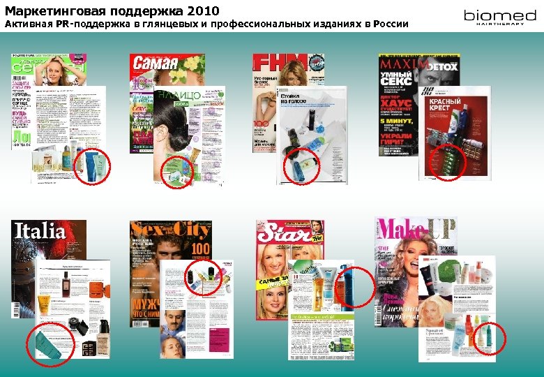 Маркетинговая поддержка 2010 Активная PR-поддержка в глянцевых и профессиональных изданиях в России 