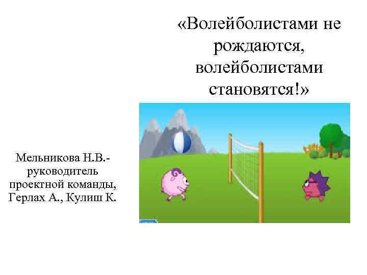  «Волейболистами не рождаются, волейболистами становятся!» Мельникова Н. В. руководитель проектной команды, Герлах А.