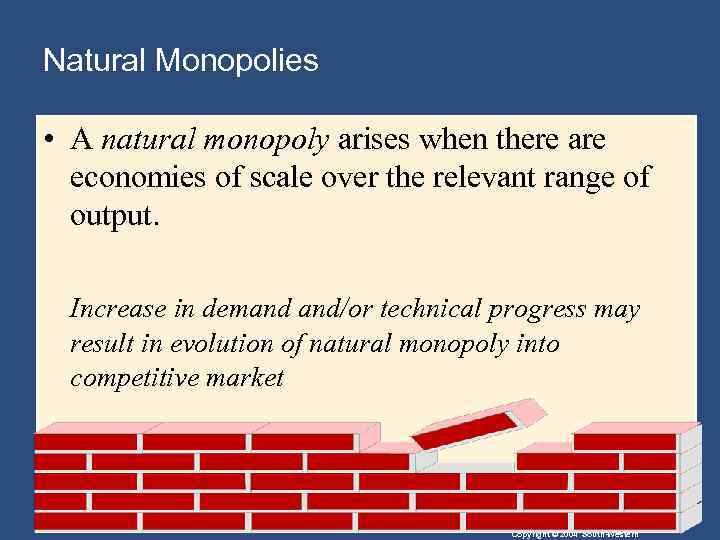 Natural Monopolies • A natural monopoly arises when there are economies of scale over