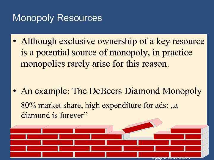 Monopoly Resources • Although exclusive ownership of a key resource is a potential source