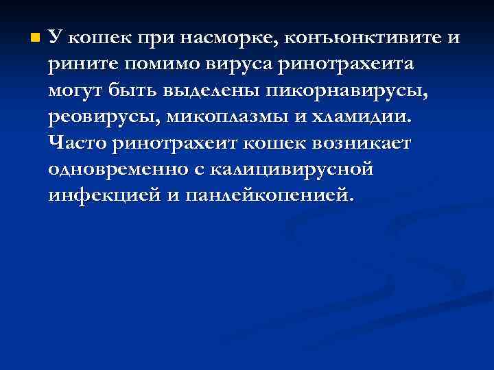 n У кошек при насморке, конъюнктивите и рините помимо вируса ринотрахеита могут быть выделены