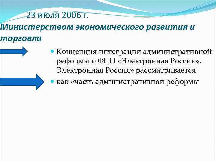 23 июля 2006 г. Министерством экономического развития и торговли Концепция интеграции административной реформы и