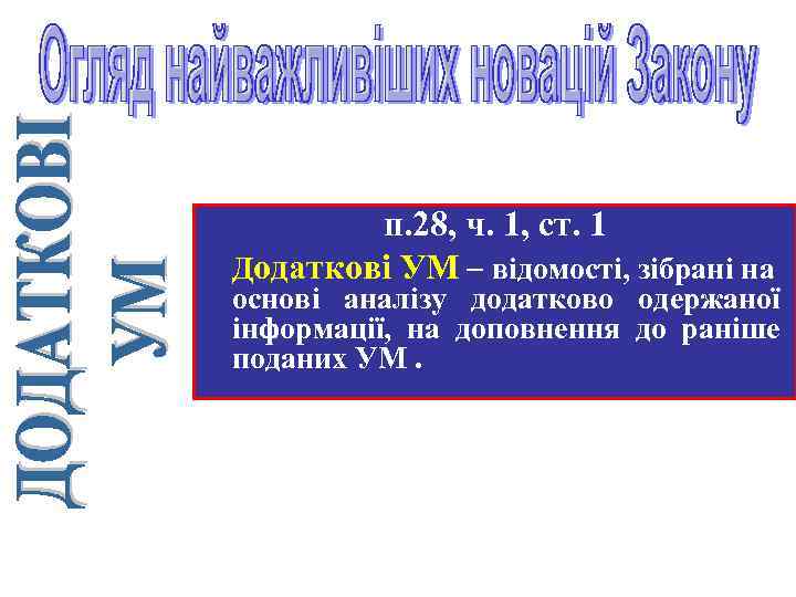 п. 28, ч. 1, ст. 1 Додаткові УМ відомості, зібрані на основі аналізу додатково