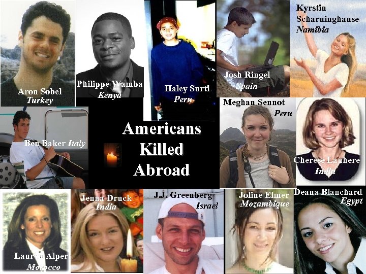 Kyrstin Scharninghause Namibia Aron Sobel Turkey Philippe Wamba Kenya Ben Baker Italy Americans Killed