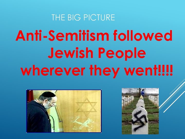 THE BIG PICTURE Anti-Semitism followed Jewish People wherever they went!!!! 