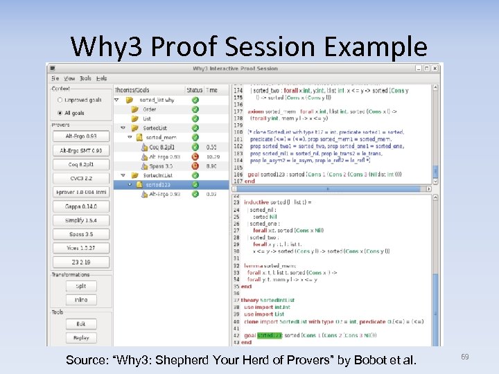 Why 3 Proof Session Example Source: “Why 3: Shepherd Your Herd of Provers” by