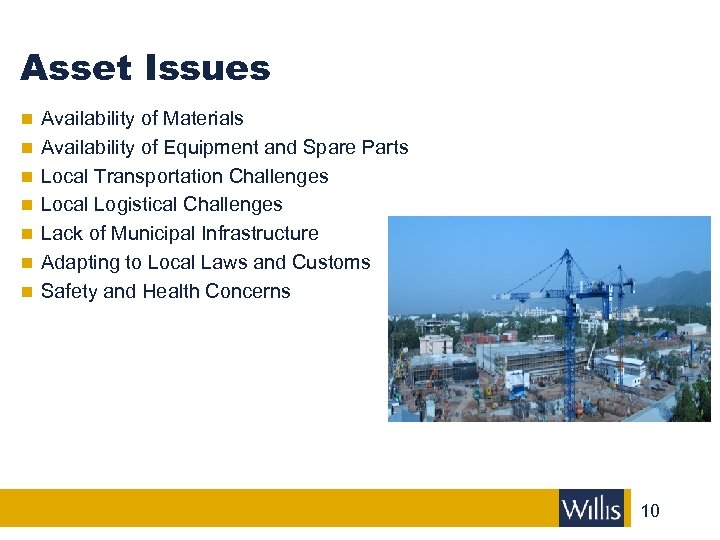 Asset Issues n Availability of Materials n Availability of Equipment and Spare Parts n