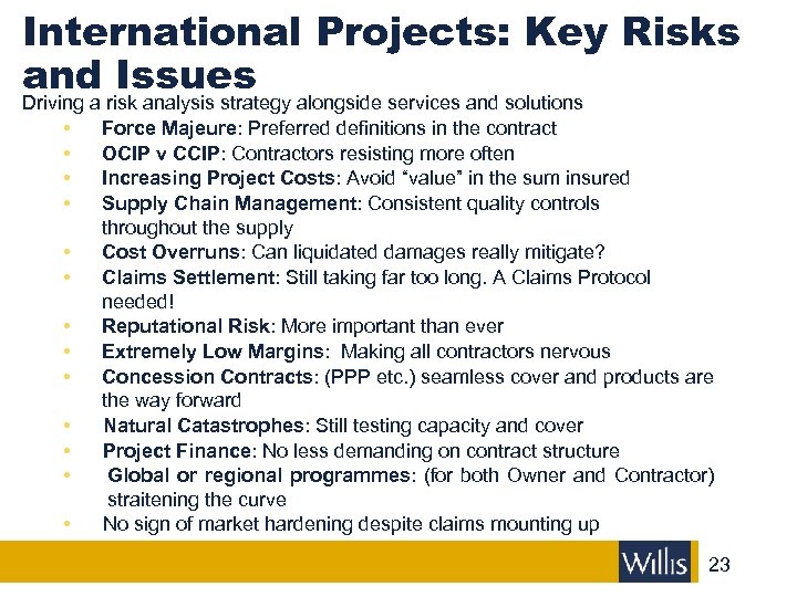 International Projects: Key Risks and Issues Driving a risk analysis strategy alongside services and
