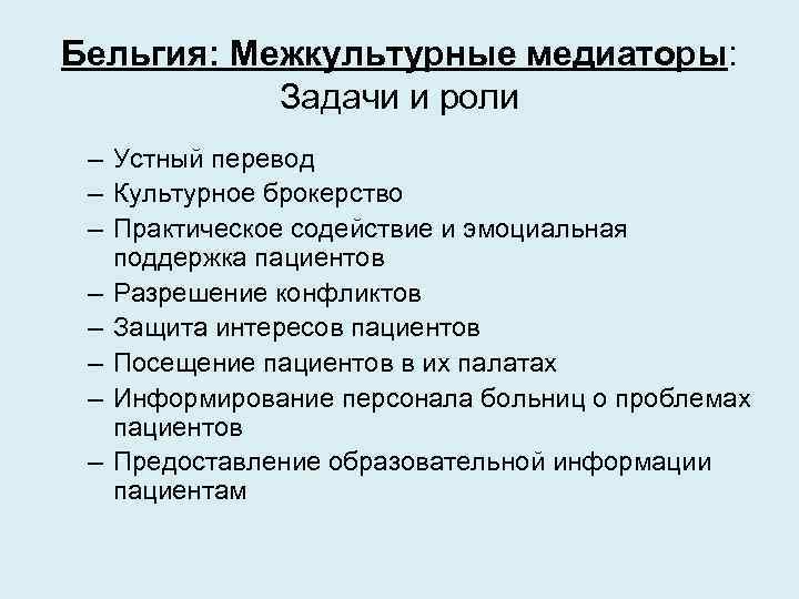 Бельгия: Межкультурные медиаторы: Задачи и роли – Устный перевод – Культурное брокерство – Практическое