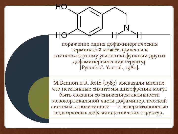 поражение одних дофаминергических терминалей может привести к компенсаторному усилению функции других дофаминергических структур [Pycock