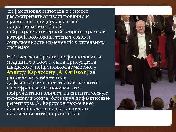  • дофаминовая гипотеза не может рассматриваться изолированно и правильны предположения о существовании общей